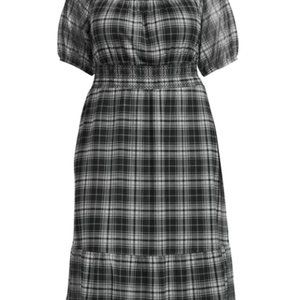 Terra & Sky Square-Neck Plaid Midi Smock Dress Women's Plus Size 3X 24W-…
